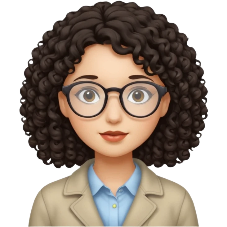 Menina de cabelo cacheado, escuro, ela é branca e usa um óculos delicado emoji