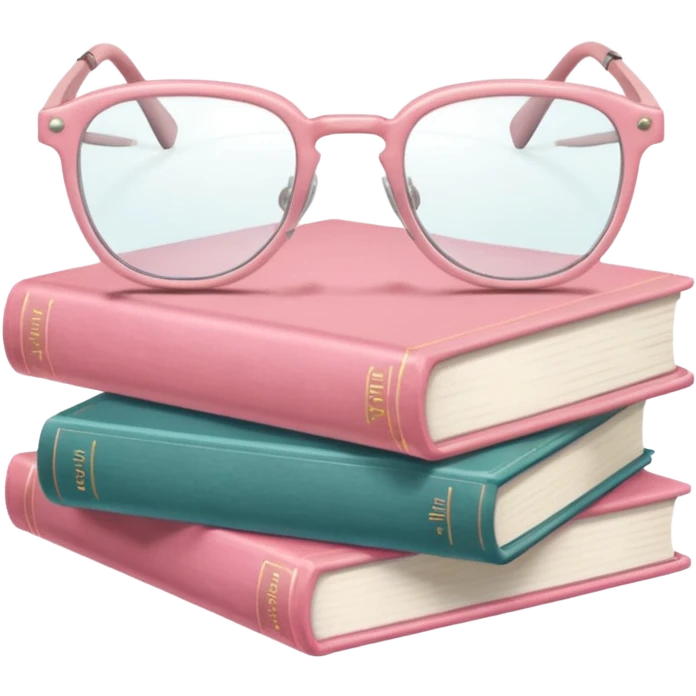 A pile of pastel pink books with glasses on top emoji