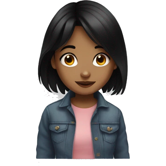 black haired girl portrait cute shy emoji