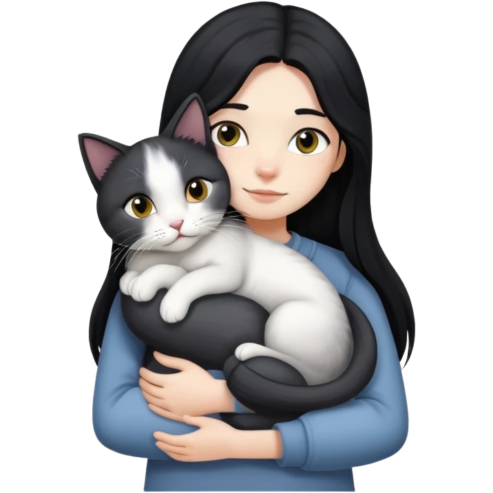Black long hair hug grey white cat emoji