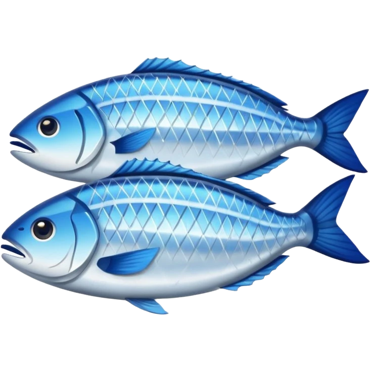 Fish dishes avatar in bright emoji-style illustration. Grilled fish, fillets, and seafood, blue and silver tones, simple shapes, flat design, fresh and flavorful. emoji