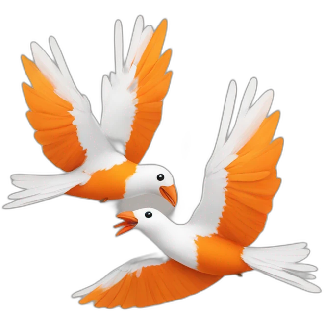 Two orange and white birds flying together emoji