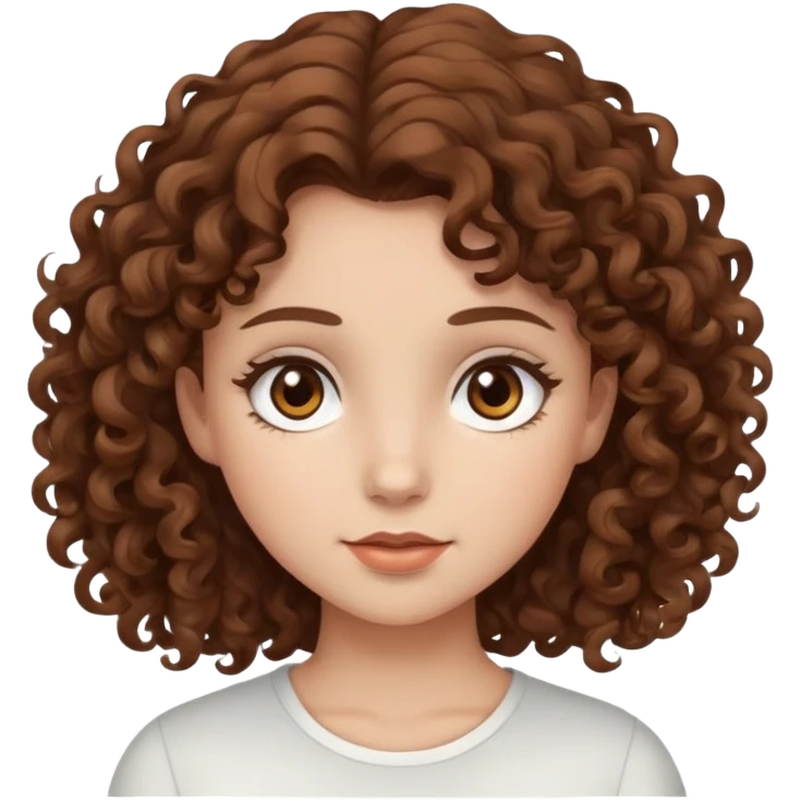 Brown curly hair girl with brown eyes and white skin tone emoji