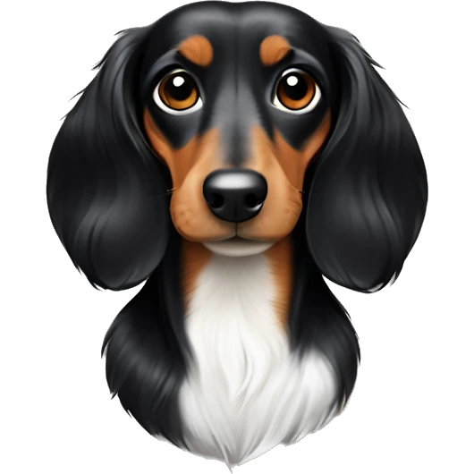 Black and tan long hair dachshund with a patch of white on the chest  emoji