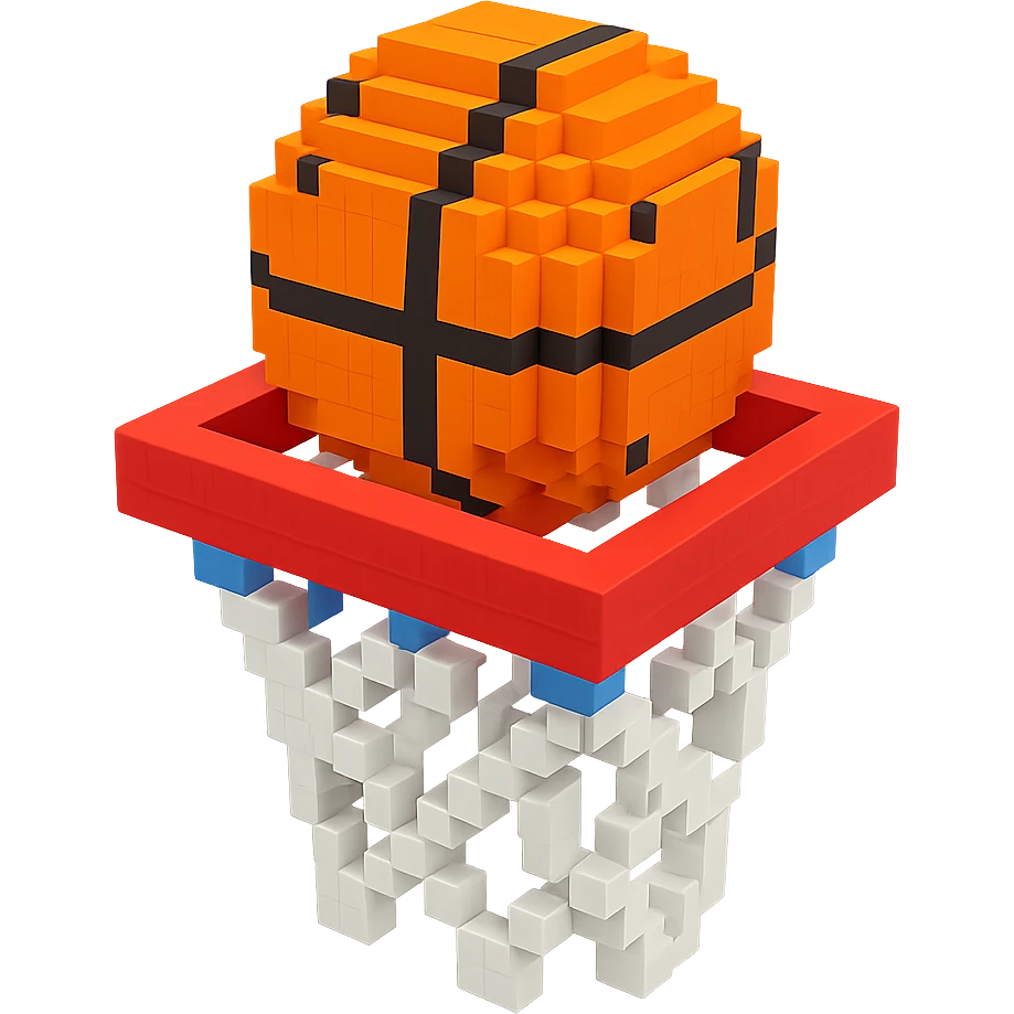 Voxel-style basketball in a net, no background, variation 2. emoji