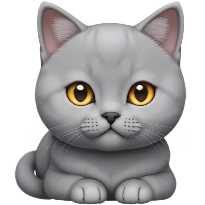 cinematic-cute-british shorthair-kitten cat-portrait-emoji,-head-tilted-playfully-and-inquisitively,-sleek-solid-grey-fur,-simplified-yet-adorable-features,-highly-detailed,-glowing-with-a-warm,-friendly-glow emoji