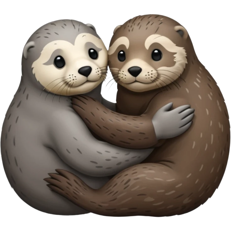 Grey seal and brown otter hugging each other  emoji