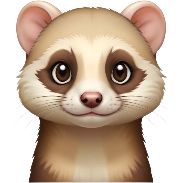 Cinematic Noble Ferret Portrait Emoji, Poised and dignified, with a sleek, elongated body and a distinct ferret head featuring a pointed snout, small, rounded ears, and intelligent, beady eyes, covered in soft, sleek fur with natural brown and cream hues, Simplified yet sharp and sophisticated features, highly detailed, glowing with a warm, natural glow, high shine, exuding an air of quiet confidence, focused and watchful, soft glowing outline, capturing the essence of a clever and majestic ferret that feels as though it could leap from the screen with effortless grace! emoji