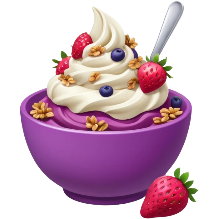acai soft serve in a bowl either strawberries and granola emoji
