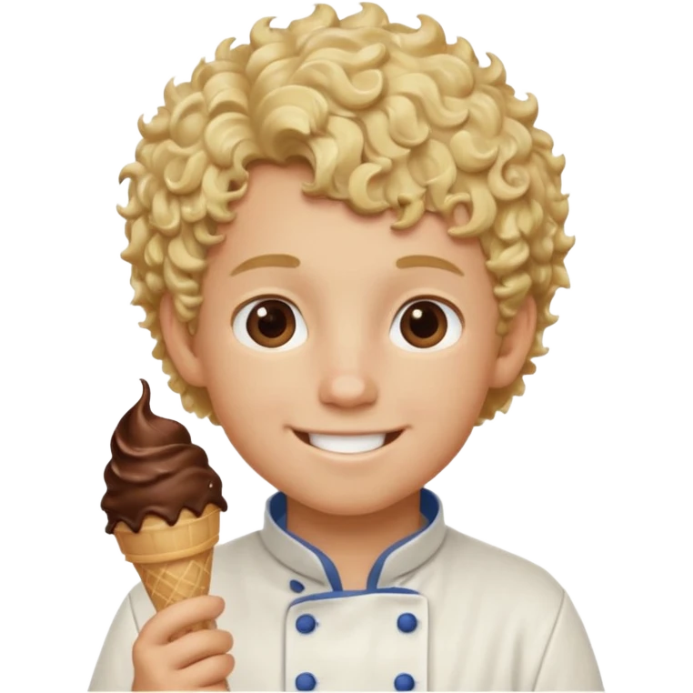 boy blonde curly hair, chef, eating chocolate ice cream emoji