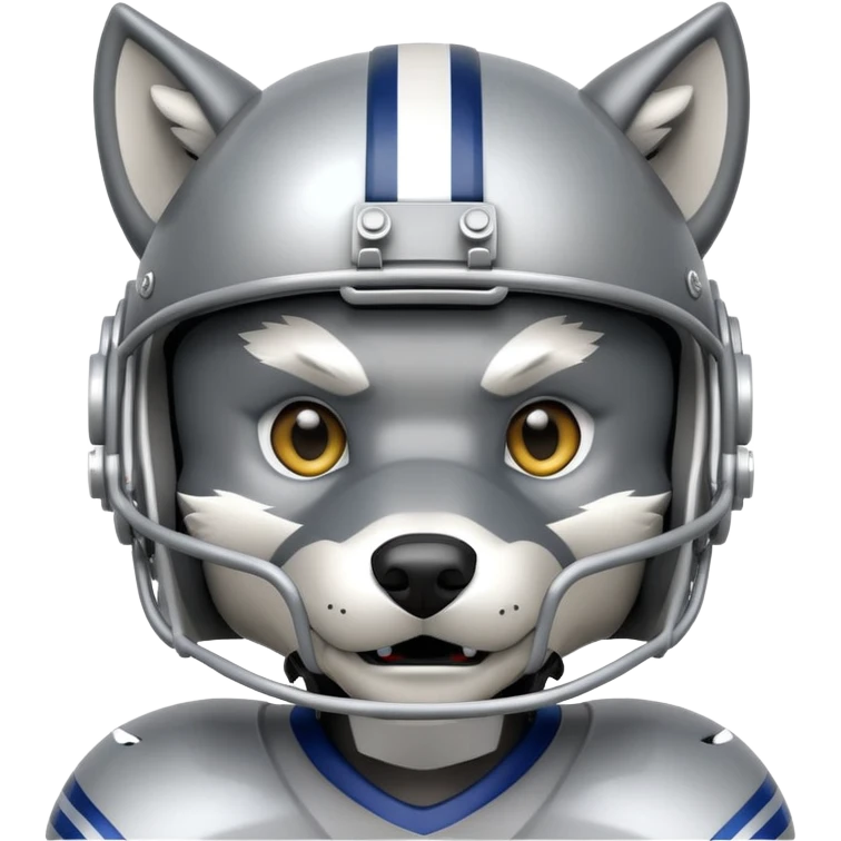 robotic wolf with digital eyes wearing football helmet and jersey emoji