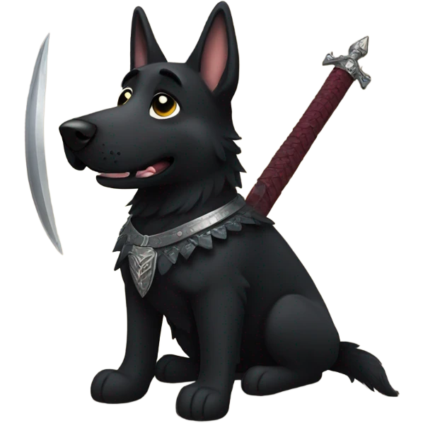 All black German shepherd with sword   emoji