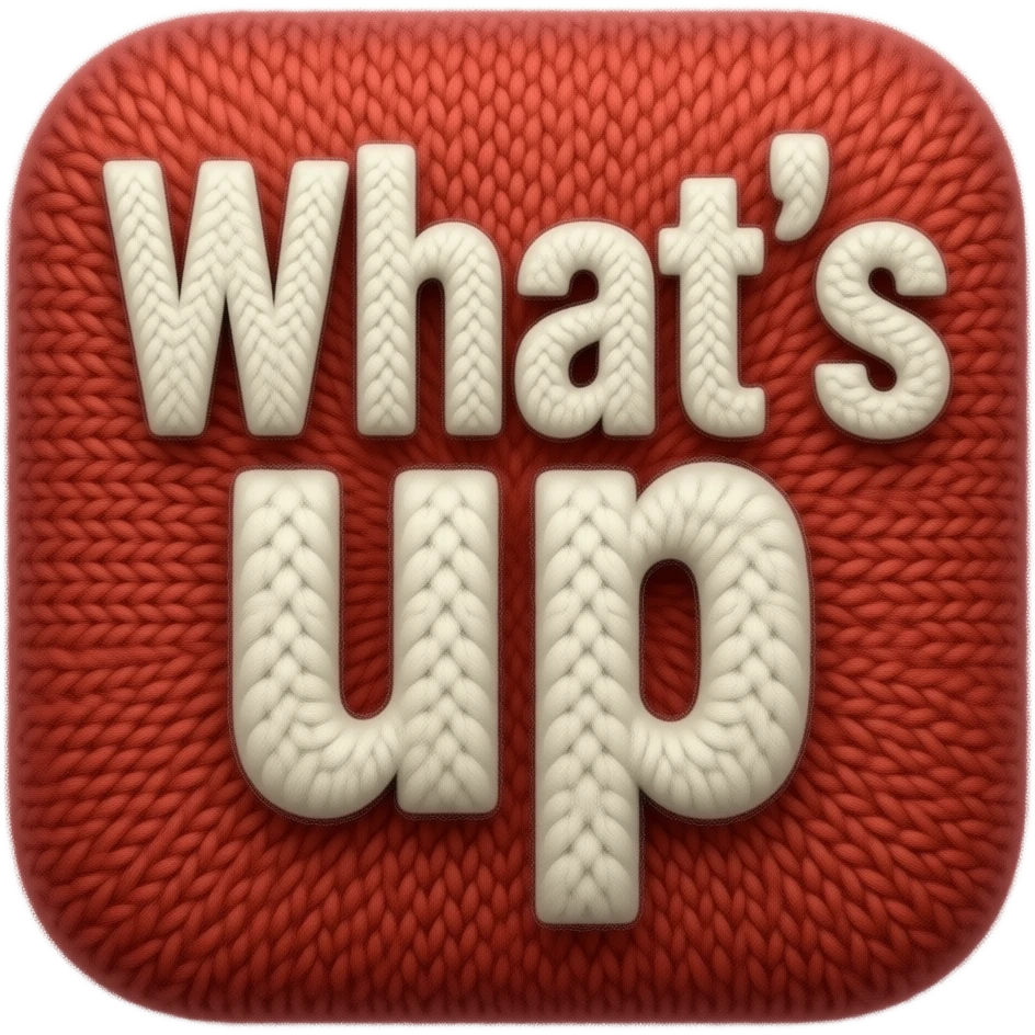 a square with rounded corners logo of the "What's up" which is made of wool emoji