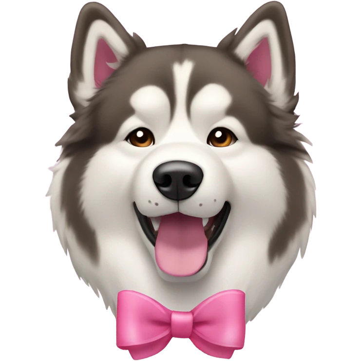 Red and white colored Alaskan Malamute dog with a pink bow emoji