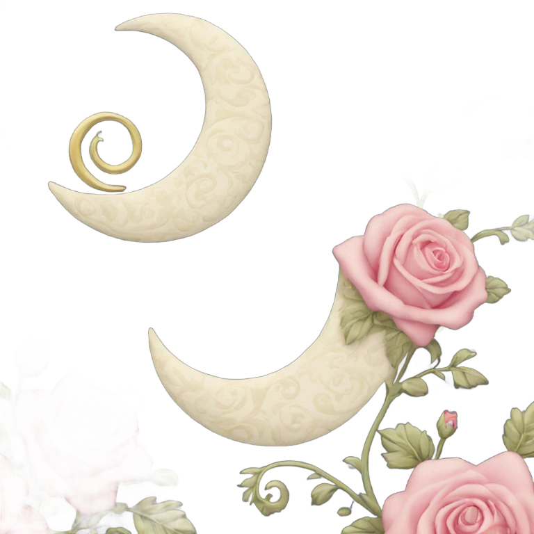crescent damask moon with roses emoji