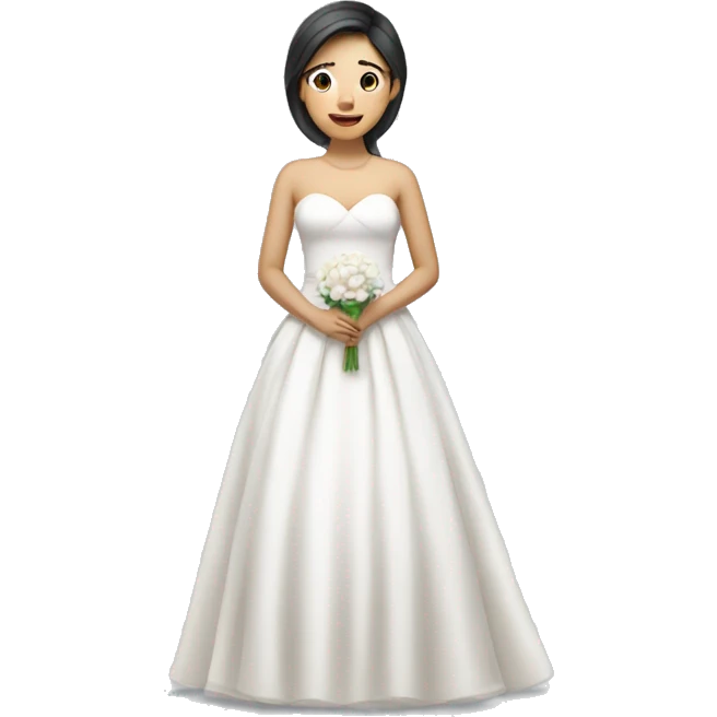 "An Asian girl wearing a wedding dress, standing and looking happy." emoji