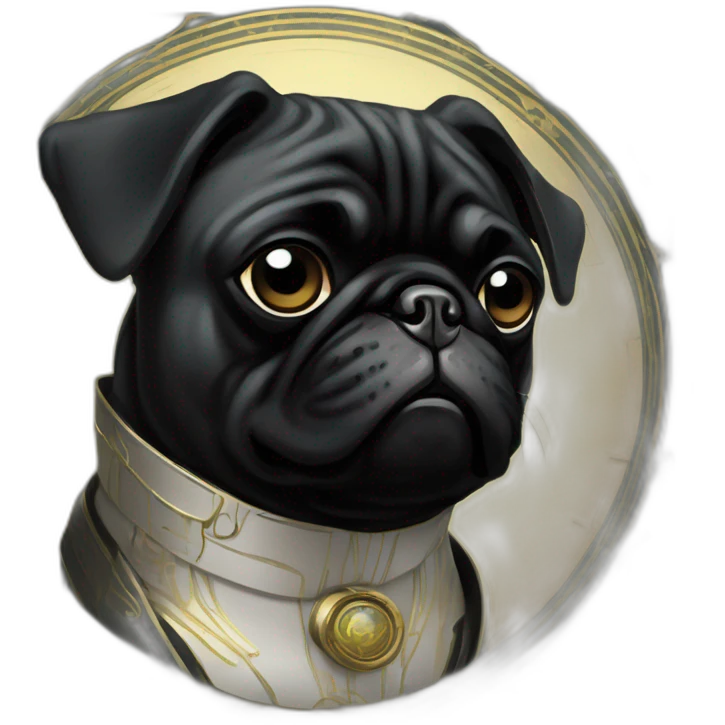 A cyberpunk black pug in Art Nouveau style during 1910 emoji