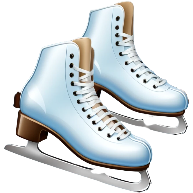 An icon showing In the background, twinkling lights, winter trees, and cheering spectators create a festive atmosphere. a pair of elegant ice skates gliding across a smooth, frozen rink with snowflakes in the air. Transparent background highlights the grace and charm of ice skating. emoji