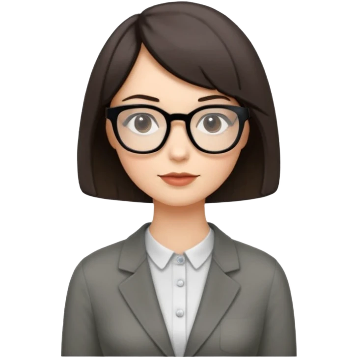 woman petite bob haircut wears dark squarish glasses, classic clothes emoji