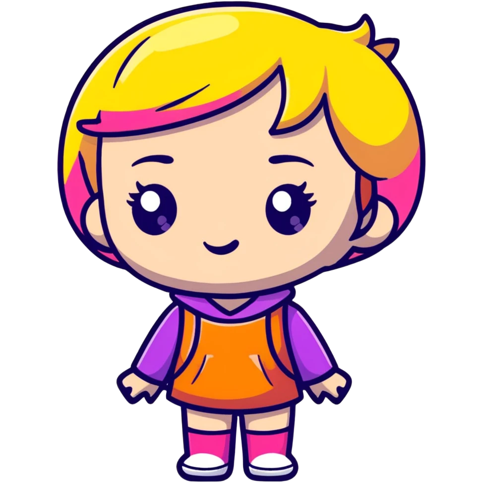 Cute female character in art toy style, big head, stylized features, bright colors, designer toy aesthetic emoji