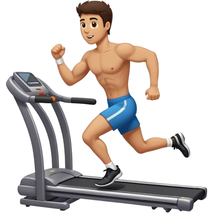 brunette buff guy running on treadmill emoji