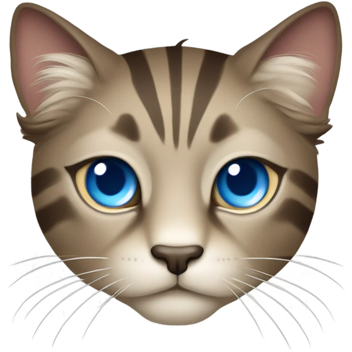Birma cat with blue eyes, a dark brown Face like a Lion with stripes and a dark brown legs and the Rest ist Light beige  emoji