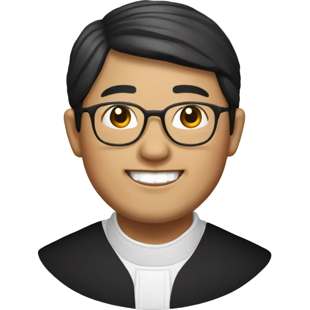  hmong catholic priest with wrinkles with black hair, smiling with teeth and glasses, no beard or mustache emoji