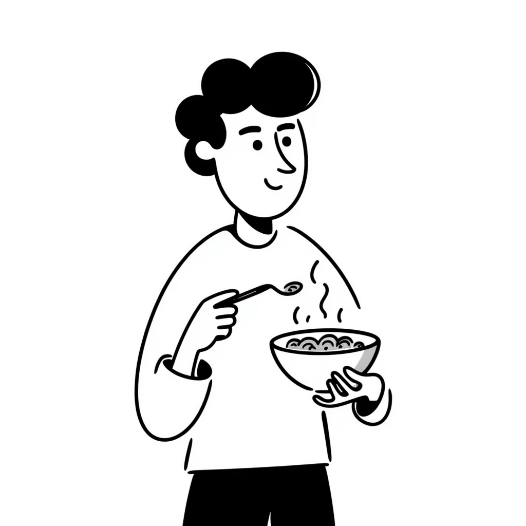 Elon Musk eating a bowl of cereal, man with distinctive features eating from a cereal bowl with a spoon emoji