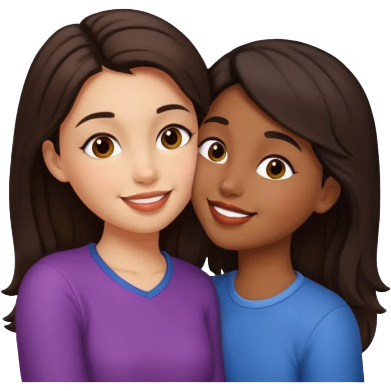 A girl kisses her friend The girls' hair color is dark brown. With wheatish skin  emoji