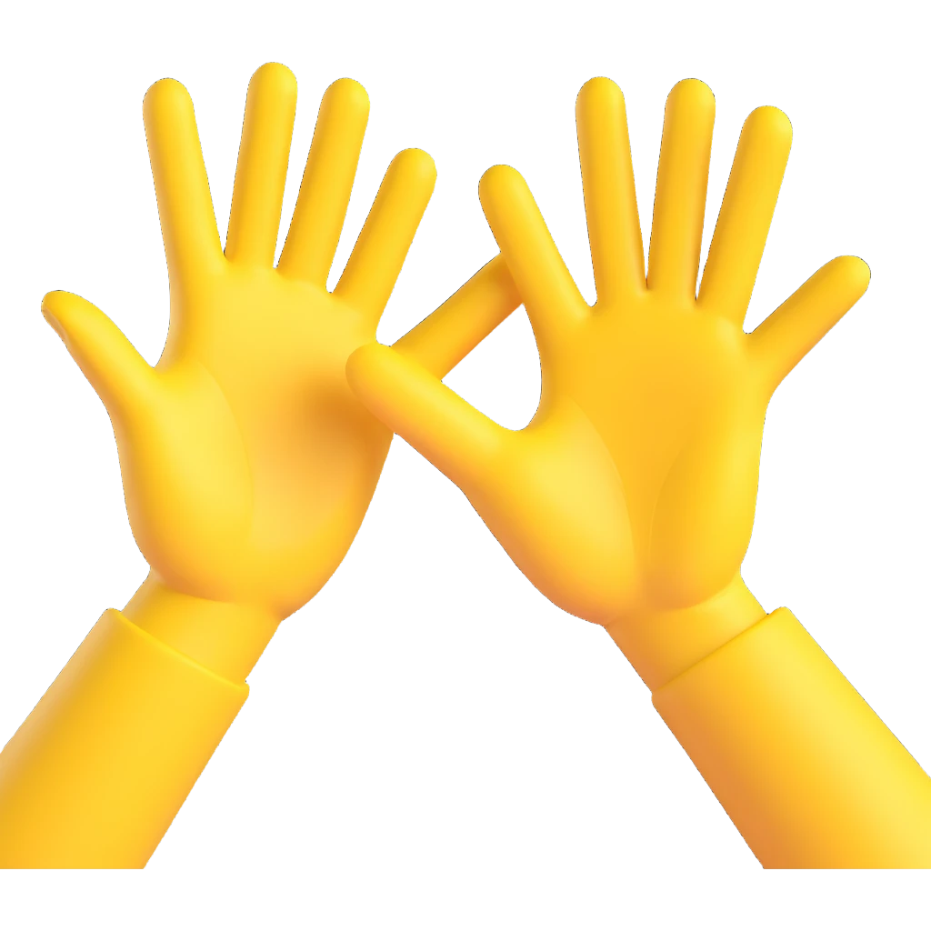 A 3D yellow emoji-style illustration of two open hands, positioned side by side and angled to the right, as if they are pushing something like a swing. Add motion lines behind the hands to the left to show a rightward pushing movement. Clean cartoon style, minimal background emoji