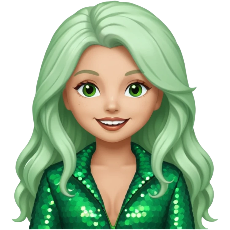 Jesy Nelson from Little Mix with long white hair, green sequin outfit emoji