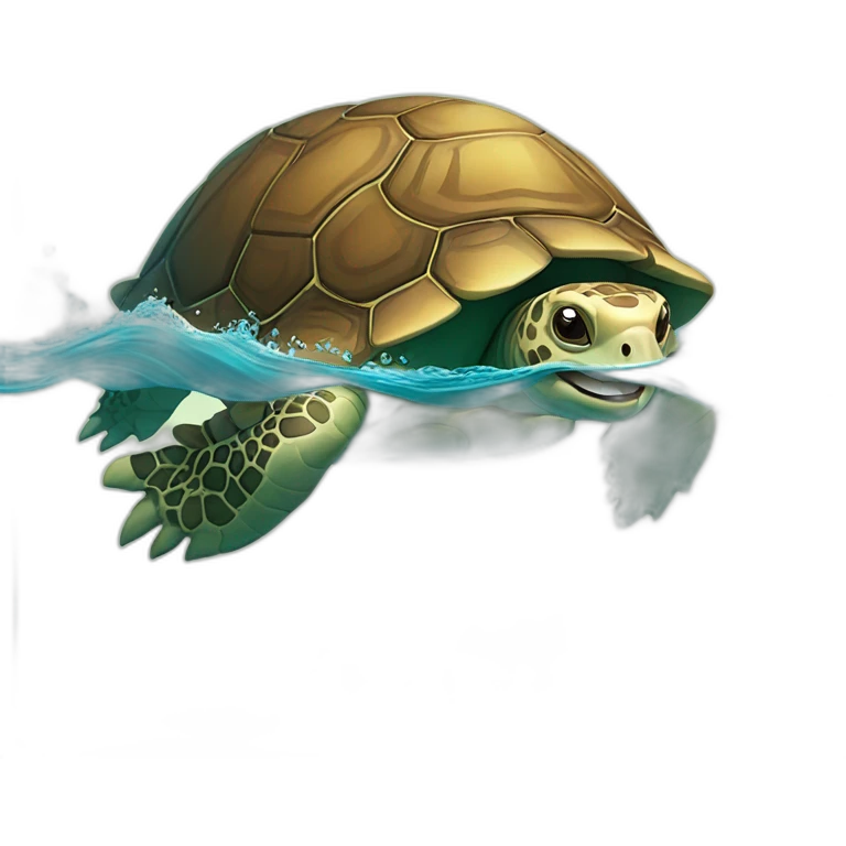 A tortoise gliding through ocean with a smiling face and a thumbs up emoji
