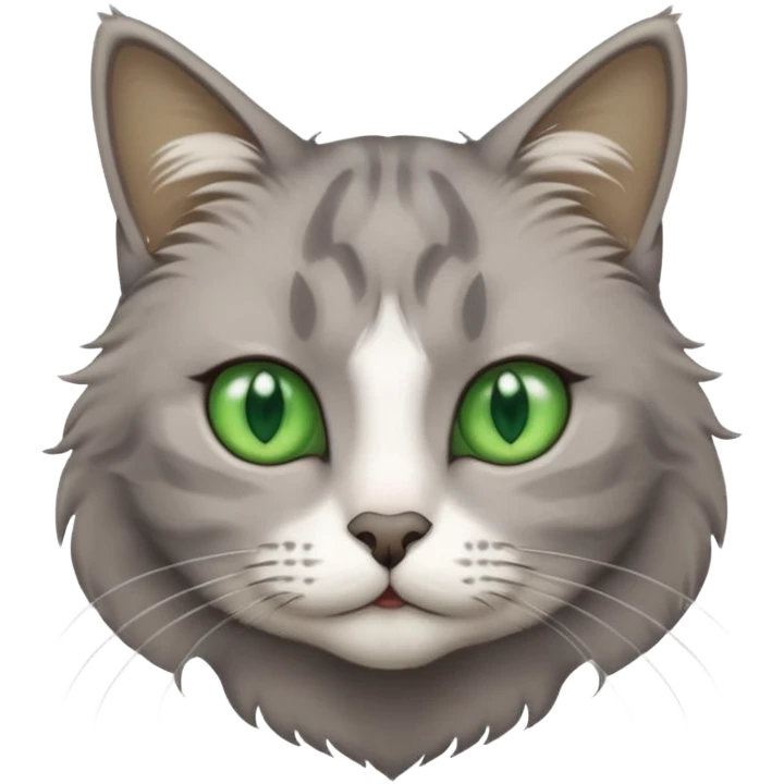 grey cat with green eyes and white stain below the necj emoji