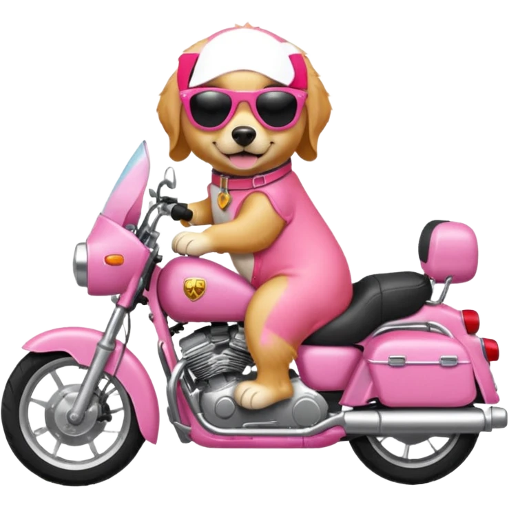goldren retriever with sunglasses on riding a pink motorcycle  emoji
