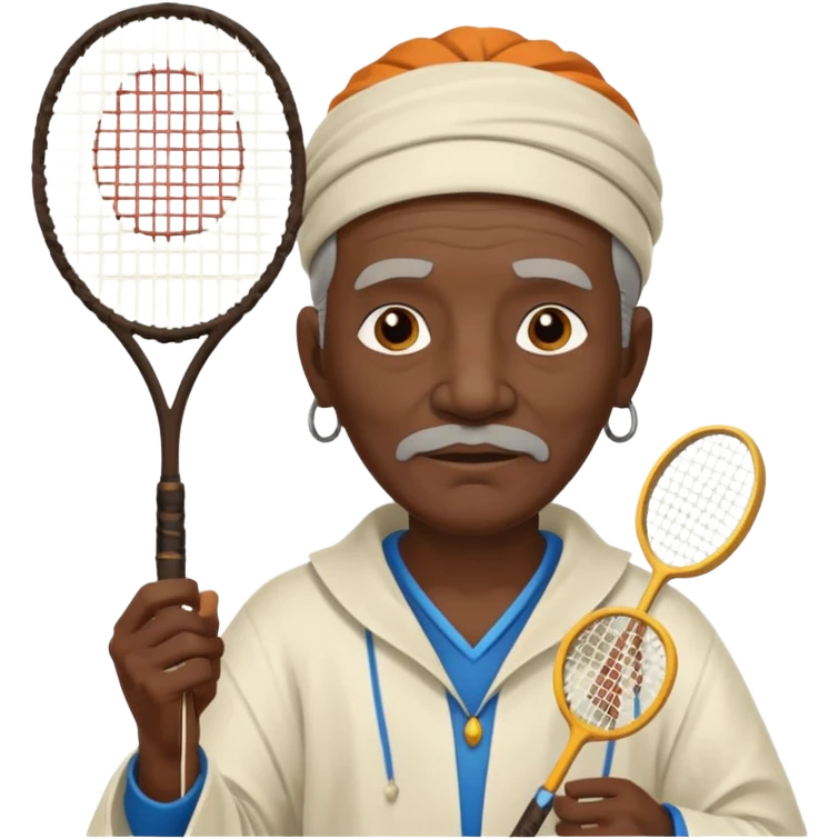 ancient shaman old black man with 1 badminton racket emoji