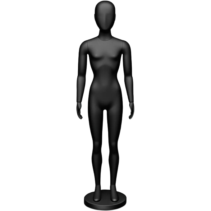 Minimalistic flat vector icon, iOS style, thin black contour on white background. Matte black mannequin in front of in 3D monochrome style. skulpt emoji