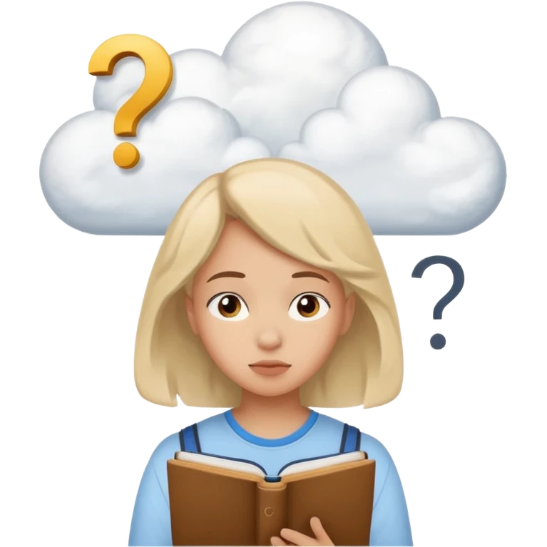 студентка учится и задумывается получится ли у нее, а наверху пустое облако с вопросом emoji