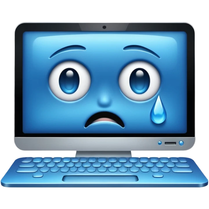 a computer crying, blue tears  emoji