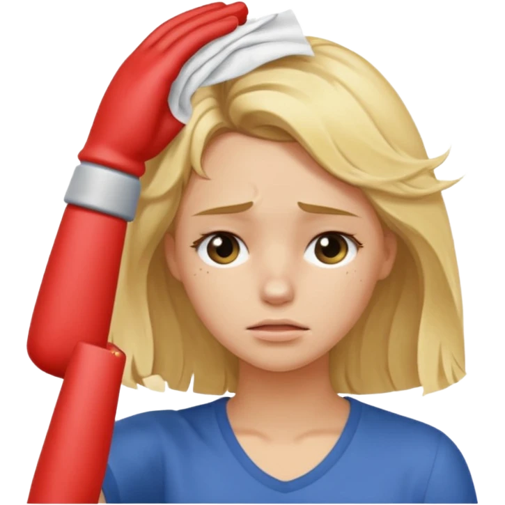 tired blond girl with lightly wavy hair, wipes away sweats from the forehead emoji