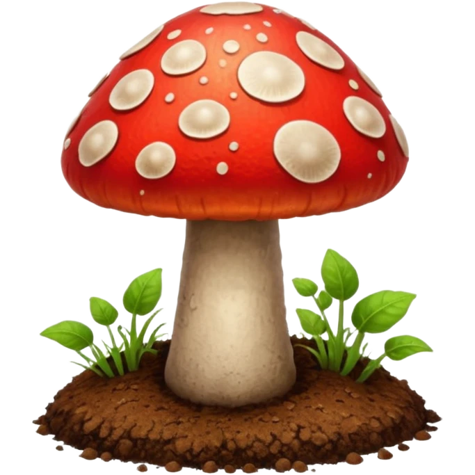 red glowing magic mushroom with dirt emoji