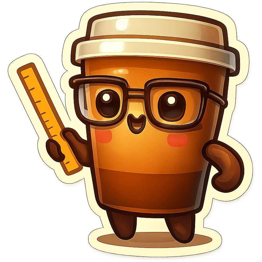 Tall coffee cup, pointing with ruler, dressed as a teacher emoji