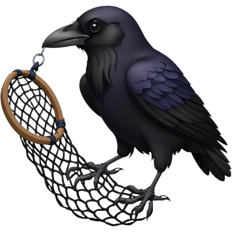 A raven getting caught by a hand net emoji