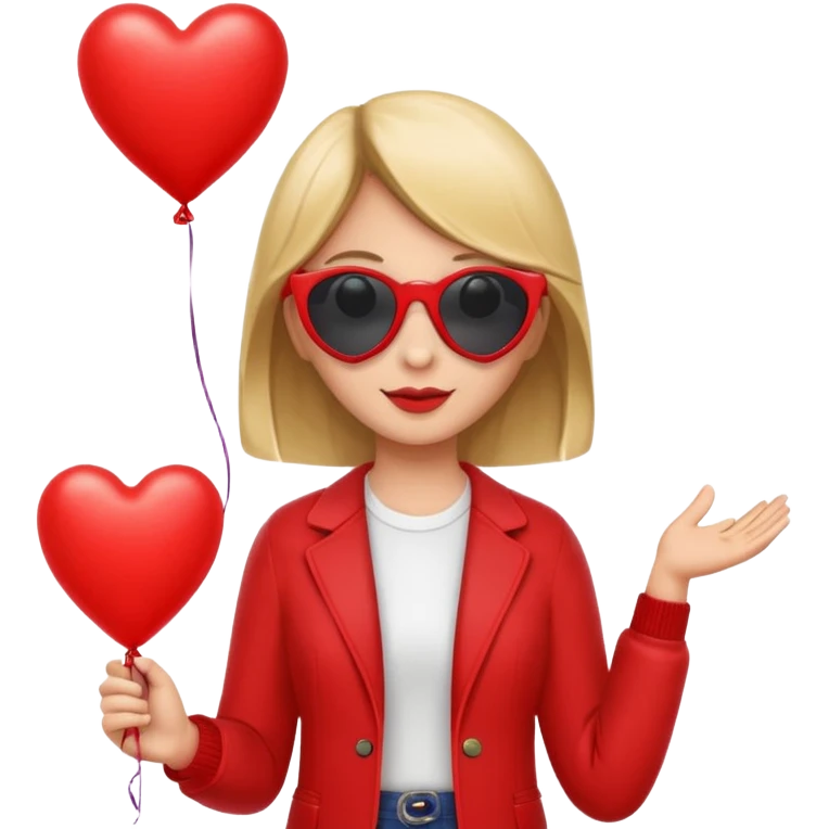 girl with sun glasses holding red heart balloon emoji
