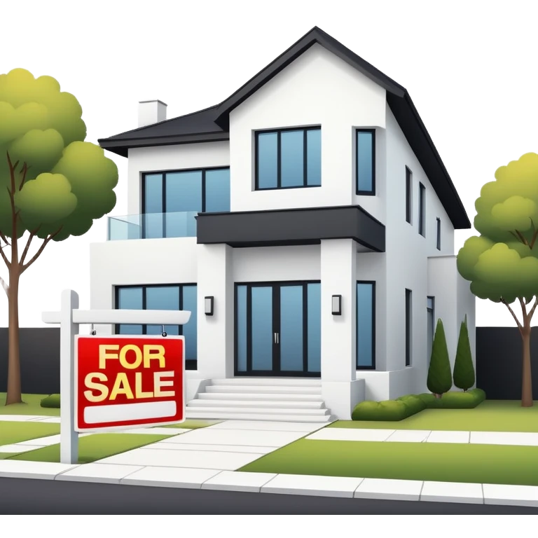 modern house with a for sale sign in front emoji