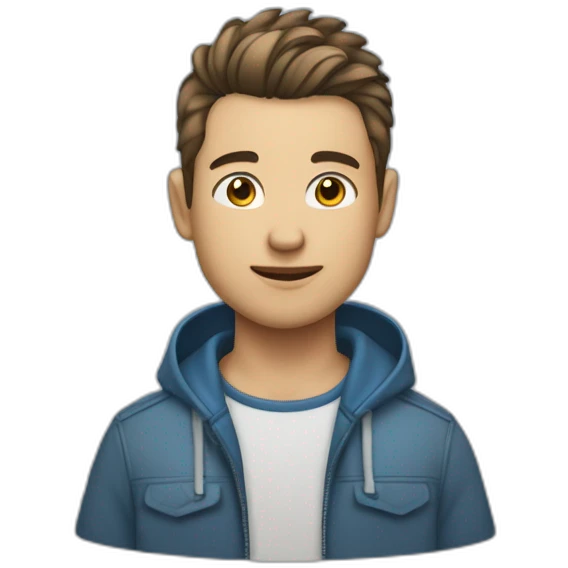 Un jeune homme avec les cheveux couper dégradé bas et teinture bleu emoji