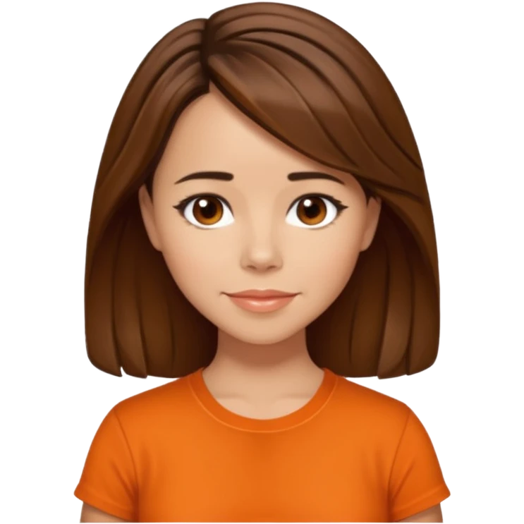 Linda Cardellni with brown hair, orange shirt emoji