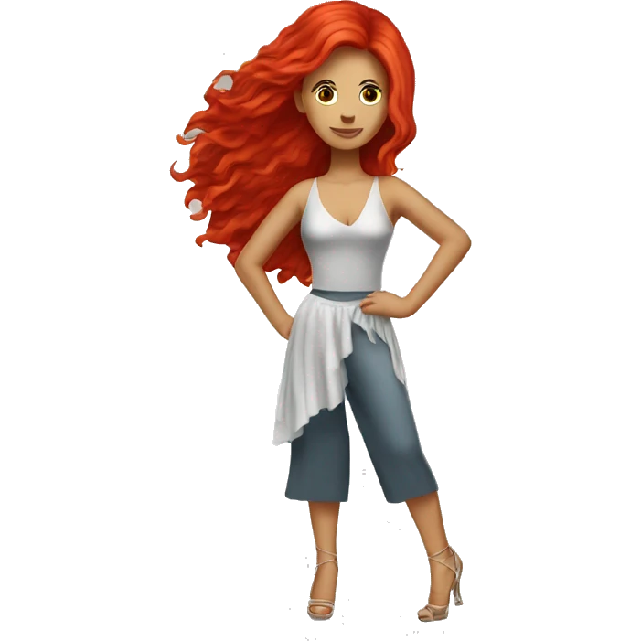 White woman disco dancer with red hair.  emoji