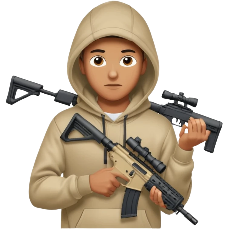 
Fais moi un jeune taliban qui ressemble qui tient une AR15 avec un hoodie a capuche, capuché, avec la cagoule nike therma fit hood emoji