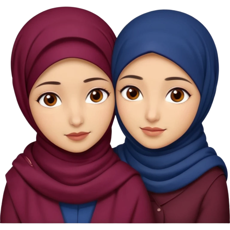 Two Turkish beautiful finish Konya girls brown eyes with hijab dark blue and burgundy and hugs  emoji