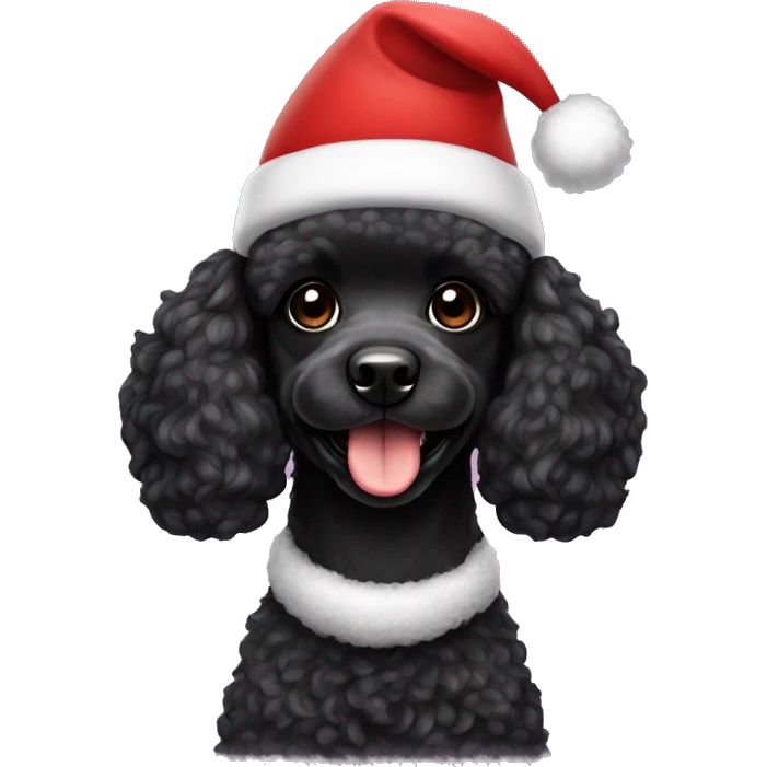Black poodle girl dog with Santa hat emoji